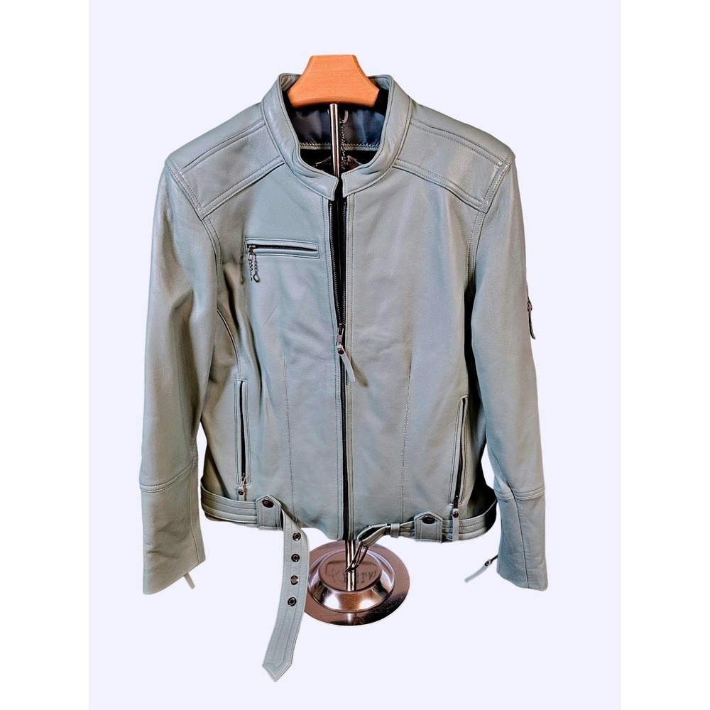 Harley Davidson Leather Jacket Womens Lt Blue Lambskin Biker Size Medium